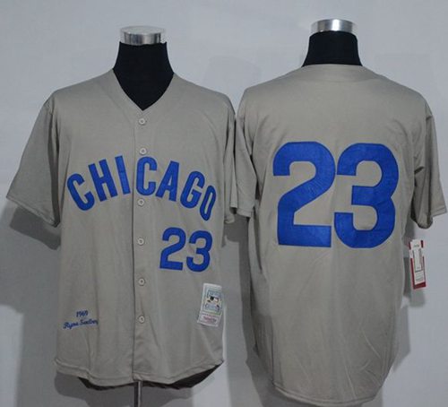 Mitchell And Ness 1969 Cubs #23 Ryne Sandberg Grey Throwback Stitched MLB Jersey - Click Image to Close